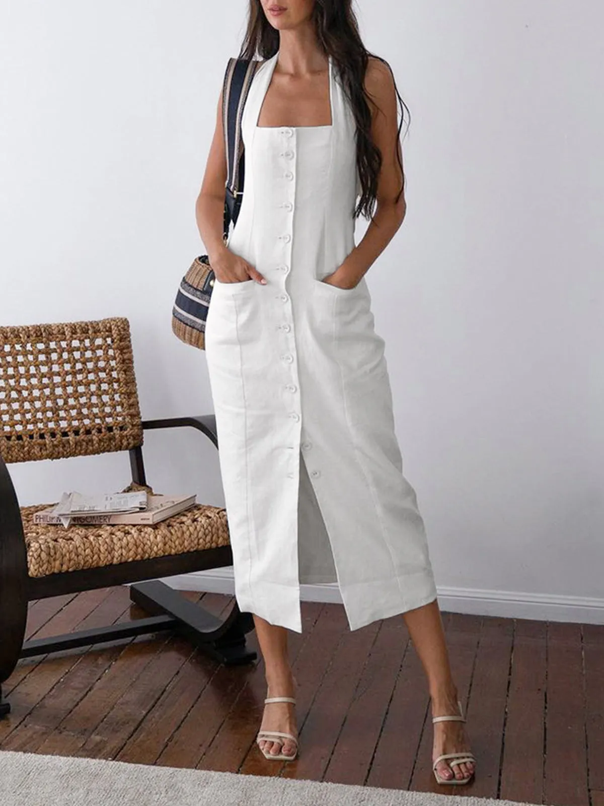 Women's Maxi Dress Blue Rayon Blend Halter Neck sold by Hensley London product image thumbnail 2