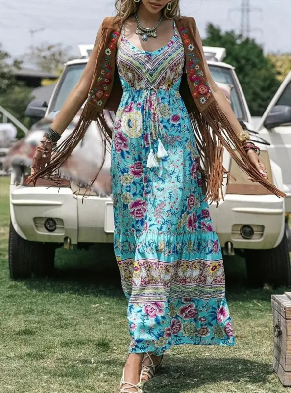 Women's Maxi Dress Floral Rayon Bohemian sold by Hensley London