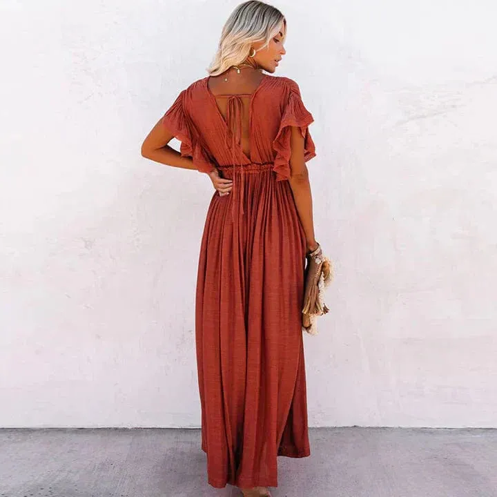 Women's Maxi Dress Red Rayon Blend Bohemian Style sold by Hensley London product image thumbnail 3