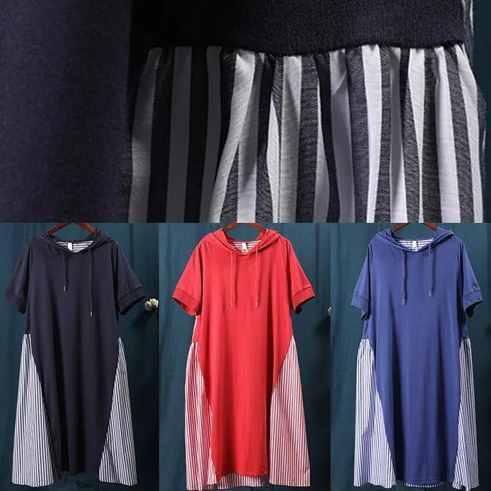 Women's Maxi Dress Red Cotton Hooded Patchwork Striped sold by Hensley London product image thumbnail 5