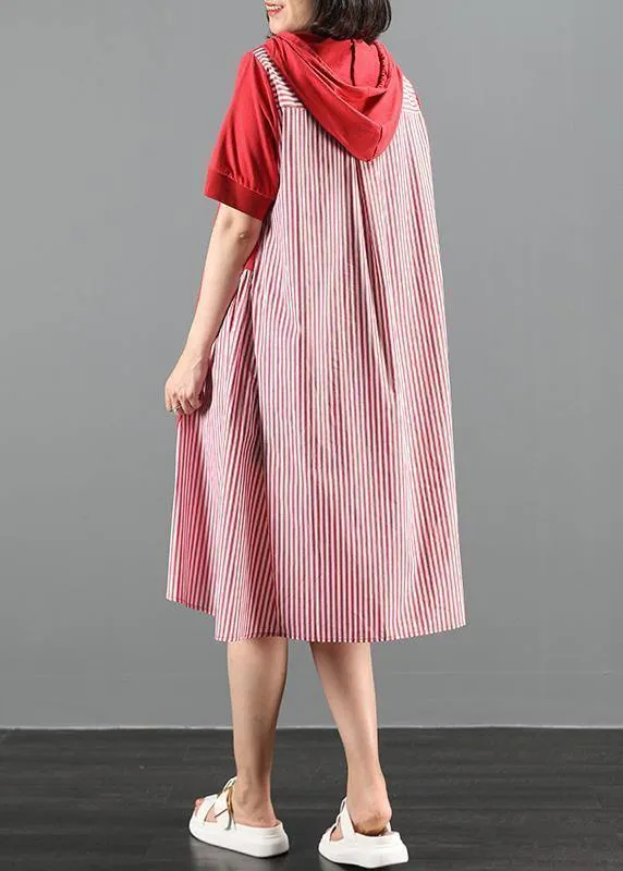 Women's Maxi Dress Red Cotton Hooded Patchwork Striped sold by Hensley London product image thumbnail 4