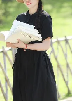 Women's Long Sleeve Dress Black Linen Tie Waist Summer sold by Hensley London product image thumbnail 2