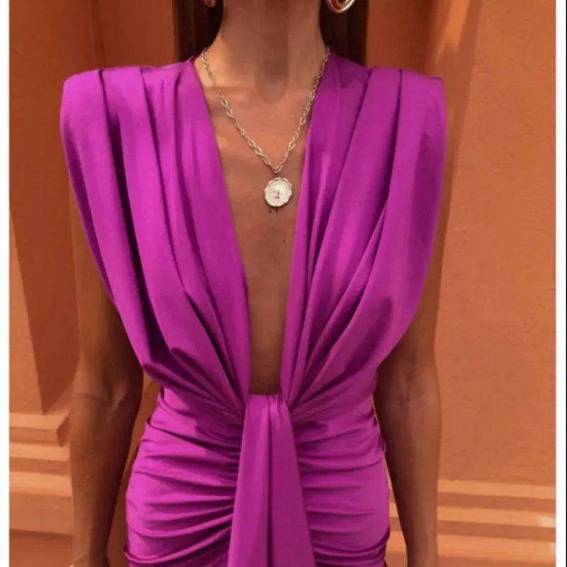 Women's Evening Gown Black Satin Deep V-Neck High Slit sold by Hensley London product image thumbnail 4