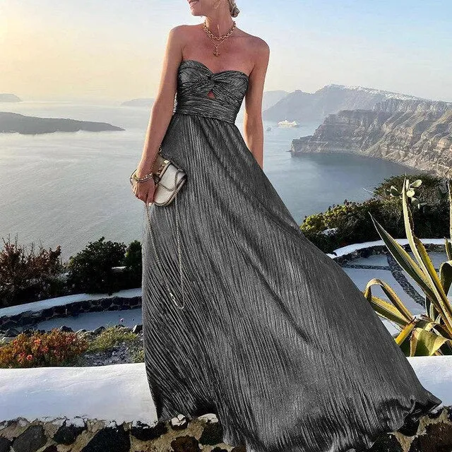 Women's Evening Gown Black Satin Strapless A-Line sold by Hensley London