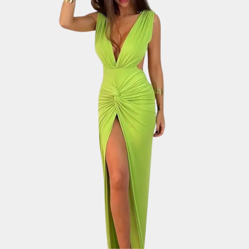 Women's Evening Gown White Rayon Blend Deep V-Neck Formal Dress sold by Hensley London