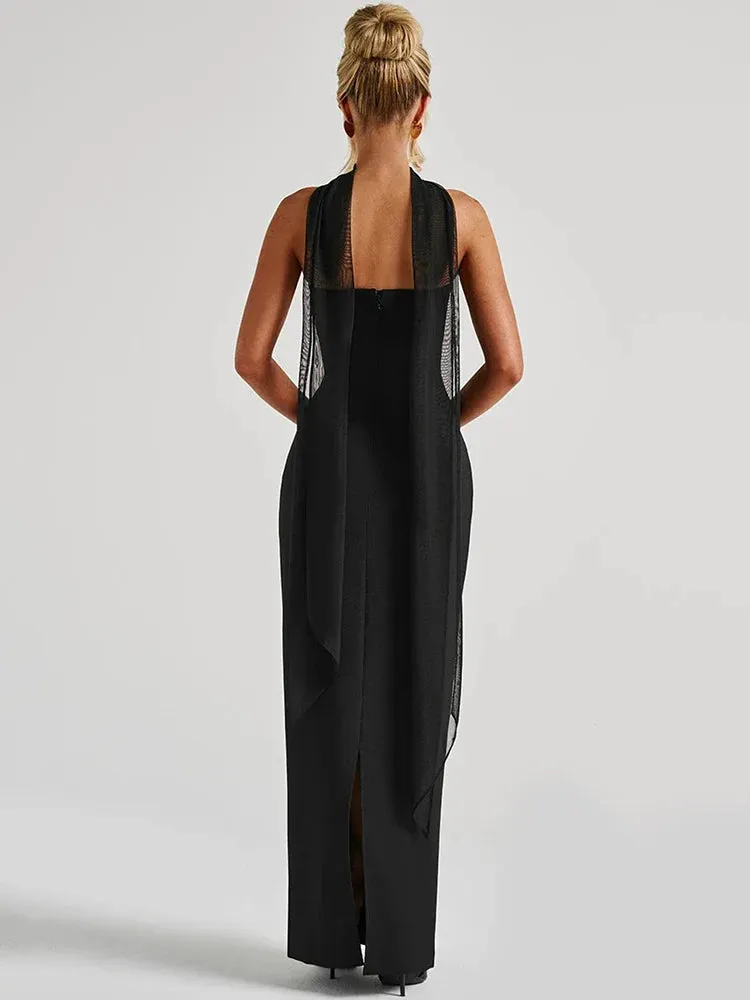 Women's Evening Gown Black Rayon Blend Halter Scarf Detail sold by Hensley London product image thumbnail 4