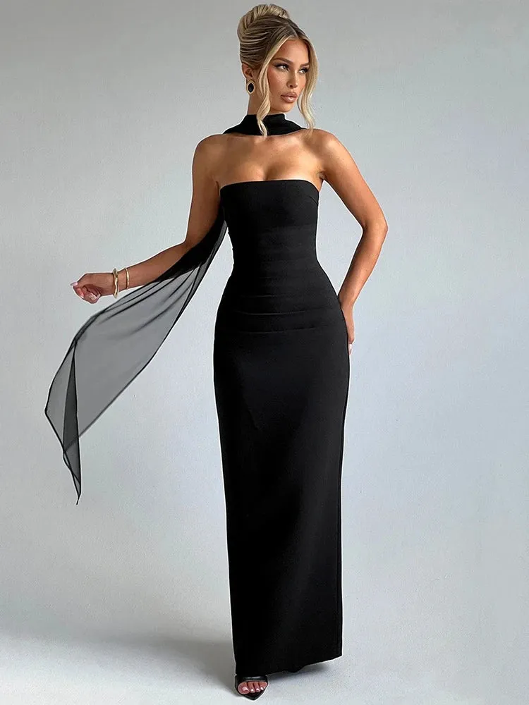 Women's Evening Gown Black Rayon Blend Halter Scarf Detail sold by Hensley London product image thumbnail 2