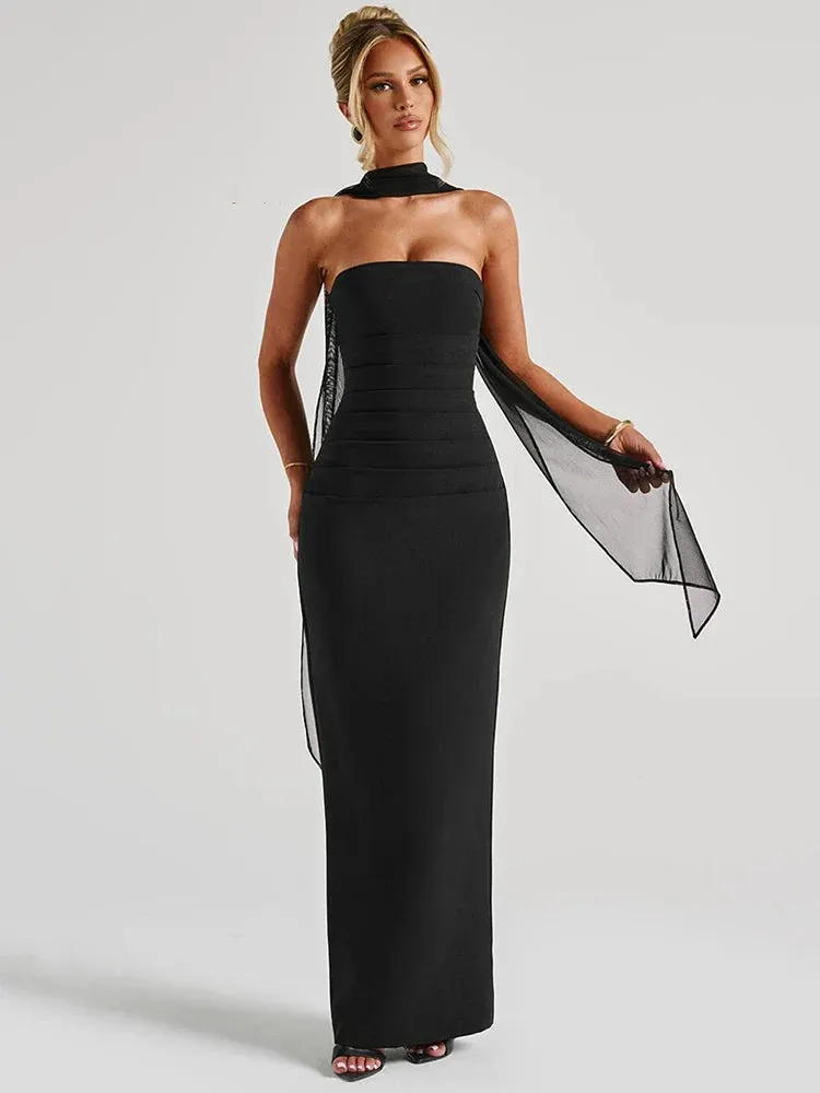 Women's Evening Gown Black Rayon Blend Halter Scarf Detail sold by Hensley London product image thumbnail 3