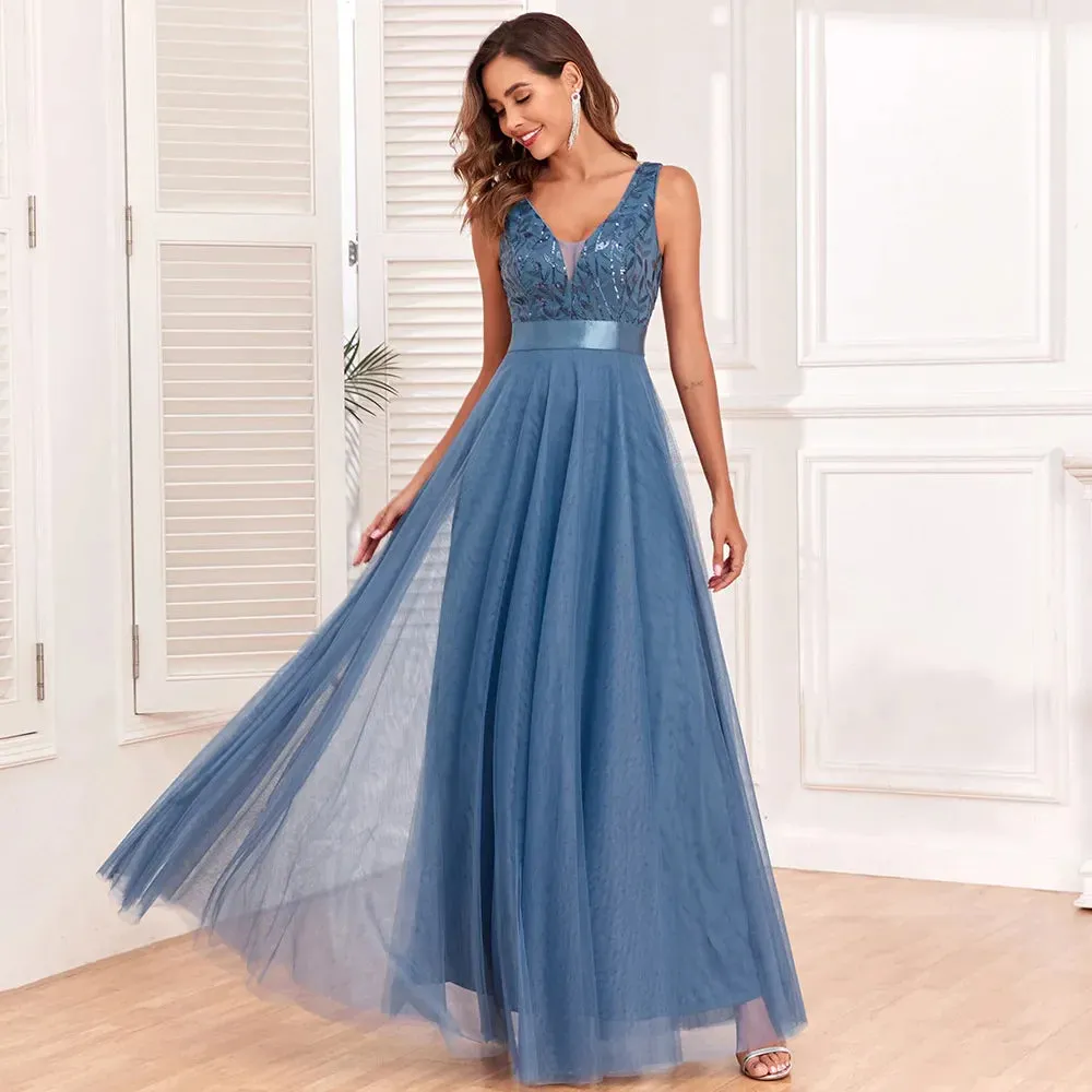 Women's Evening Gown Blue Tulle Satin Elegant A-Line Formal Dress sold by Hensley London product image thumbnail 3
