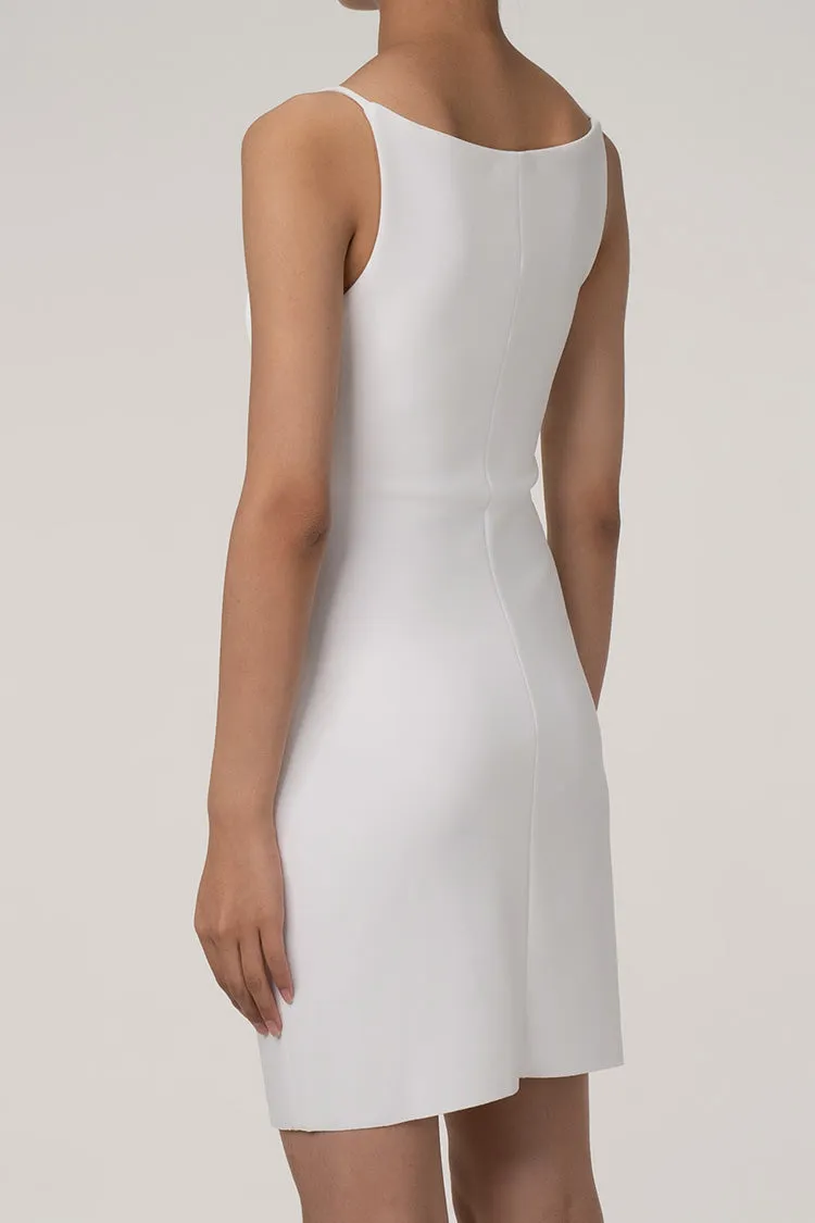 Women's Mini Dress White Cotton Blend Sleeveless Boat Neck sold by Hensley London product image thumbnail 3