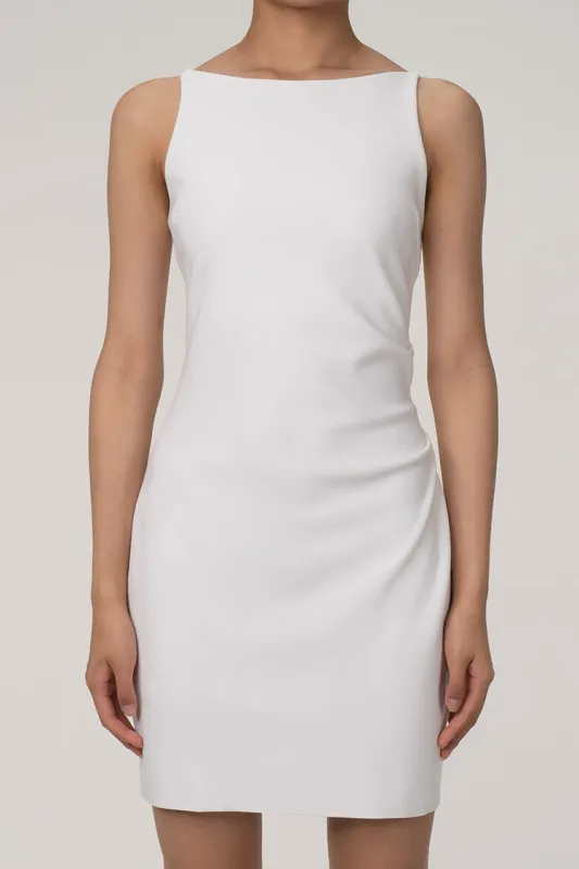 Women's Mini Dress White Cotton Blend Sleeveless Boat Neck sold by Hensley London