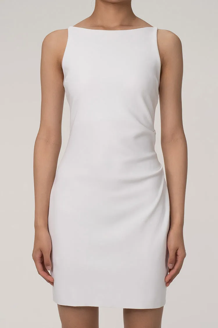 Women's Mini Dress White Cotton Blend Sleeveless Boat Neck sold by Hensley London