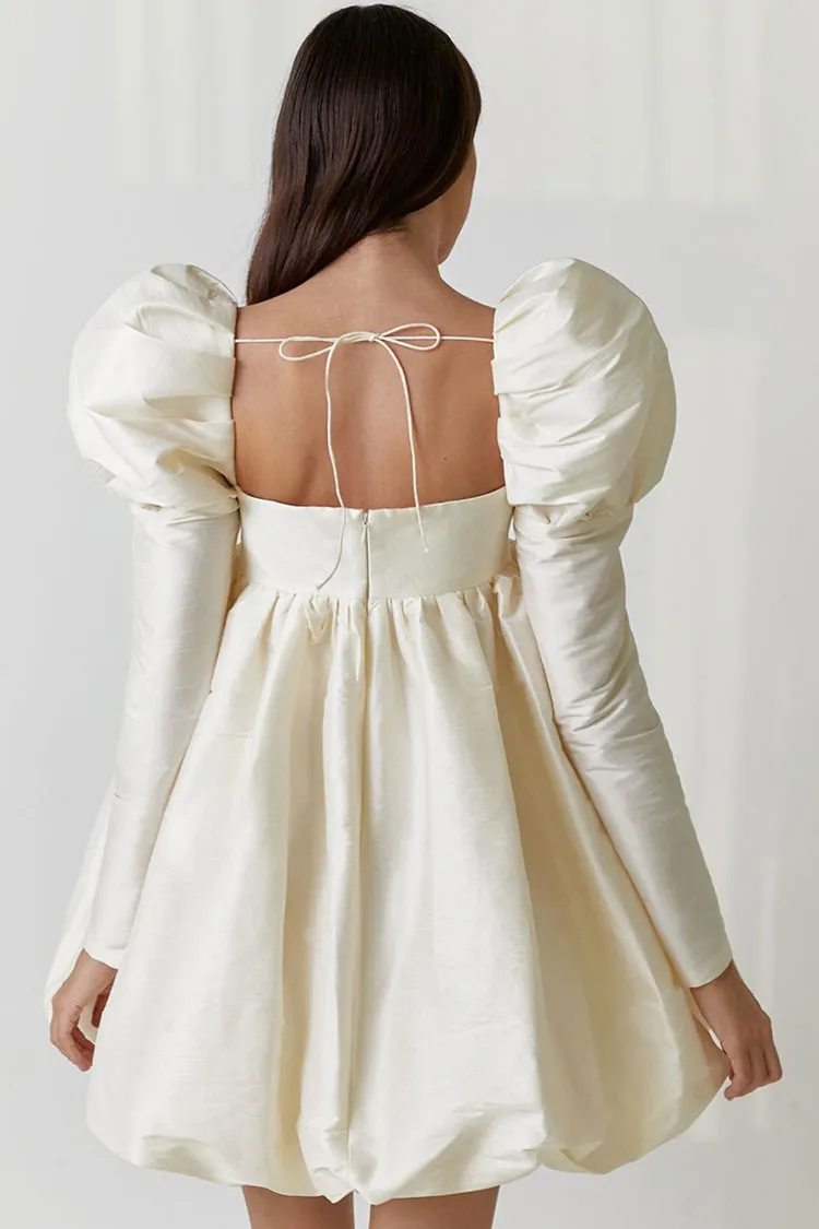 Women's Mini Dress Beige Satin Puff Sleeve sold by Hensley London product image thumbnail 2