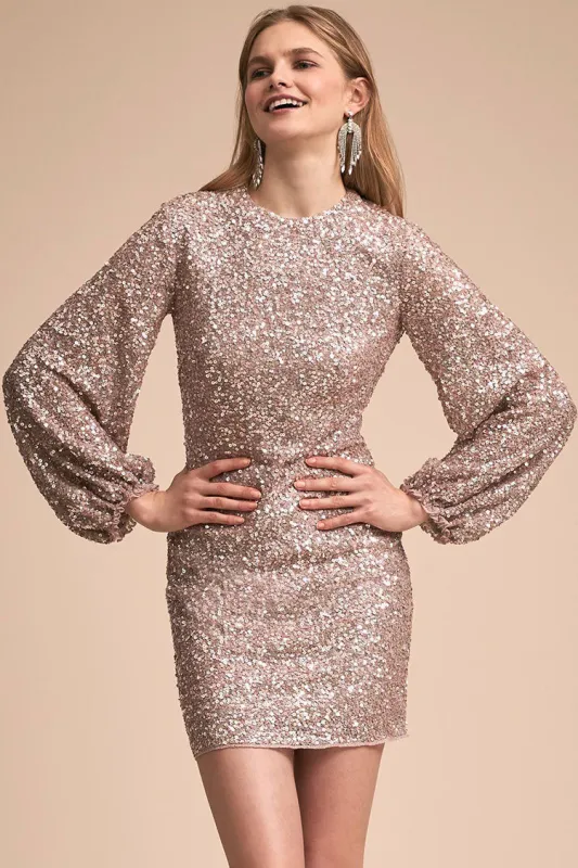 Women's Cocktail Dress Gold Sequin Long Sleeve sold by Hensley London