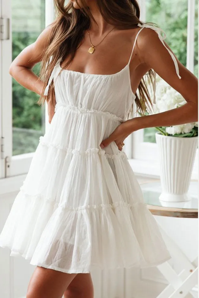 Women's Mini Dress White Cotton Tiered Ruffle sold by Hensley London product image thumbnail 3