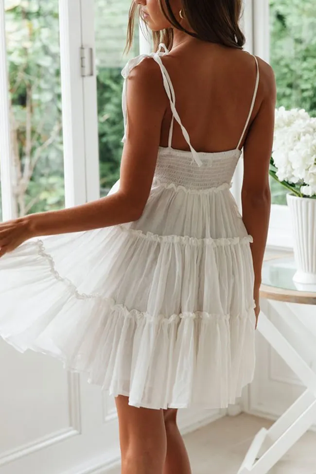 Women's Mini Dress White Cotton Tiered Ruffle sold by Hensley London product image thumbnail 4