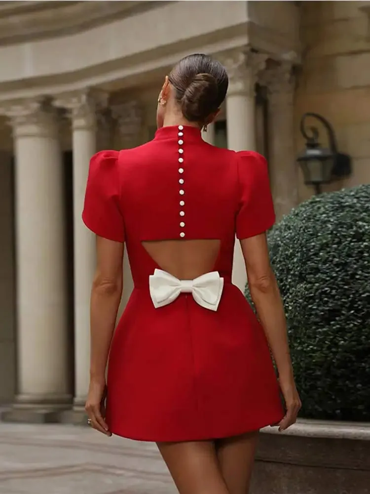 Women's Mini Dress Red Polyester Hollow Tie Summer Cocktail Dress sold by Hensley London product image thumbnail 4