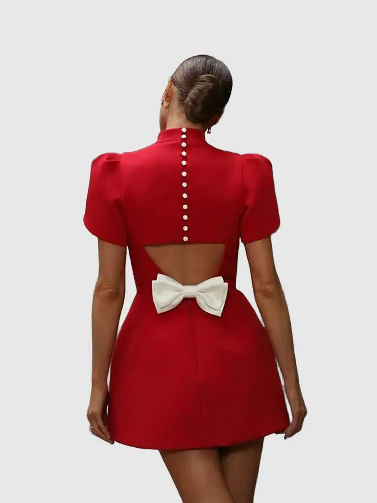 Women's Mini Dress Red Polyester Hollow Tie Summer Cocktail Dress sold by Hensley London product image thumbnail 3