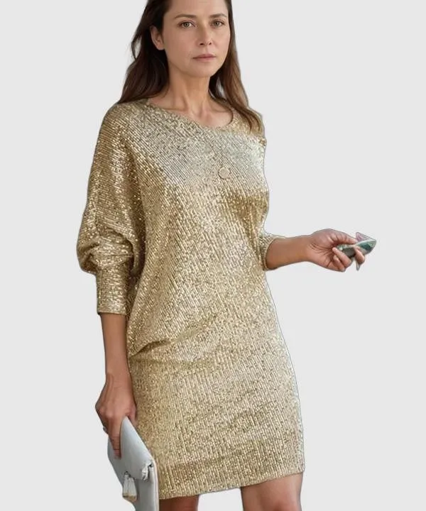 Women's Mini Dress Black Sequin Polyester Off-Shoulder sold by Hensley London product image thumbnail 2