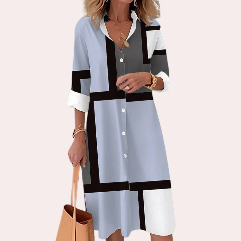Women's Shirt Dress Blue Geometric Cotton Blend sold by Hensley London product image thumbnail 2
