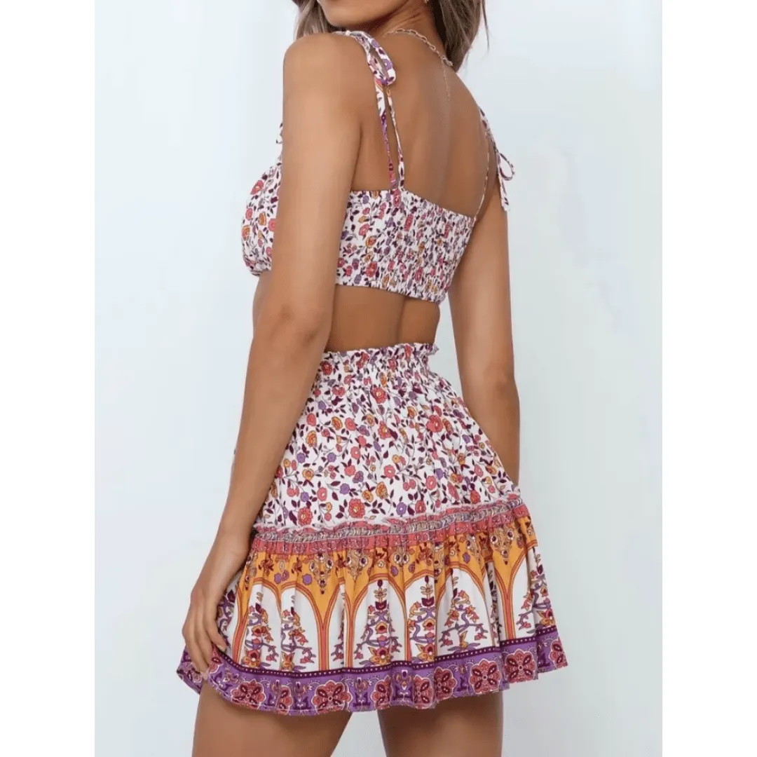 Women's 2 Piece Set Pink Floral Cotton Rayon Mini Skirt sold by Hensley London product image thumbnail 2