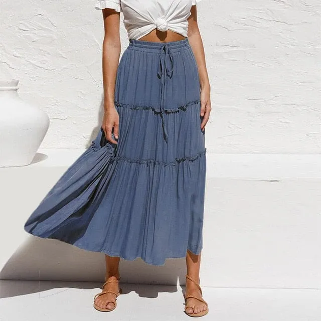 Women's Maxi Skirt Blue Cotton Rayon Blend Ruffle sold by Hensley London product image thumbnail 2