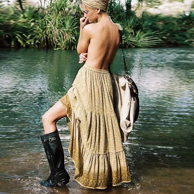 Women's Maxi Skirt Blue Cotton Polyester A-Line with Thigh-High Slit sold by Hensley London