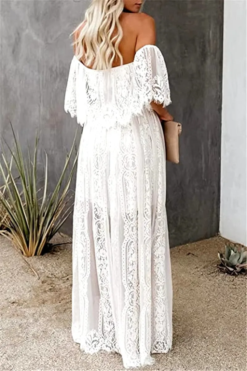 Women's Maxi Dress White Lace Off Shoulder Size S-XXL sold by Hensley London product image thumbnail 2