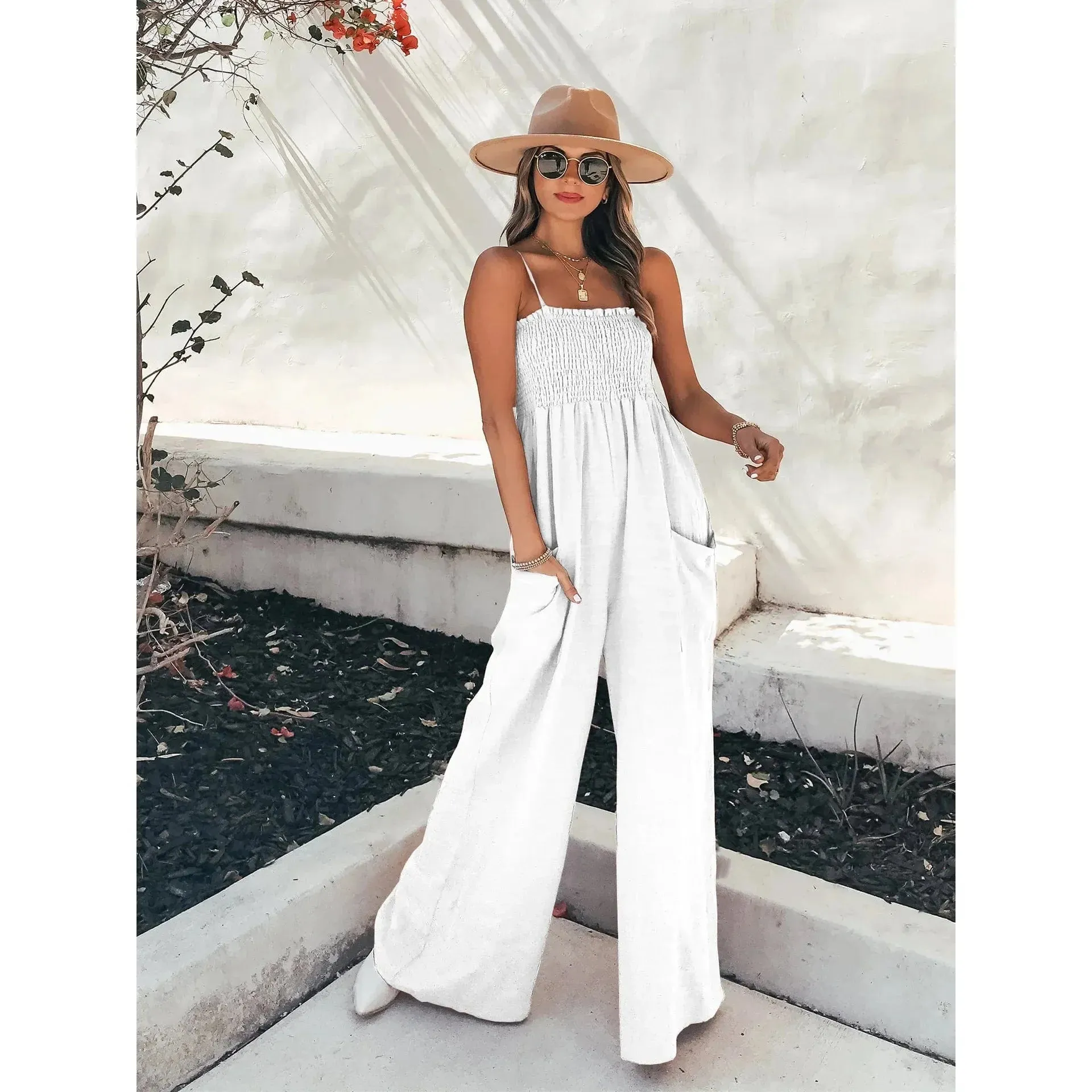 Women's Jumpsuit White Polyester Casual Spaghetti Strap Playsuit sold by Hensley London product image thumbnail 4