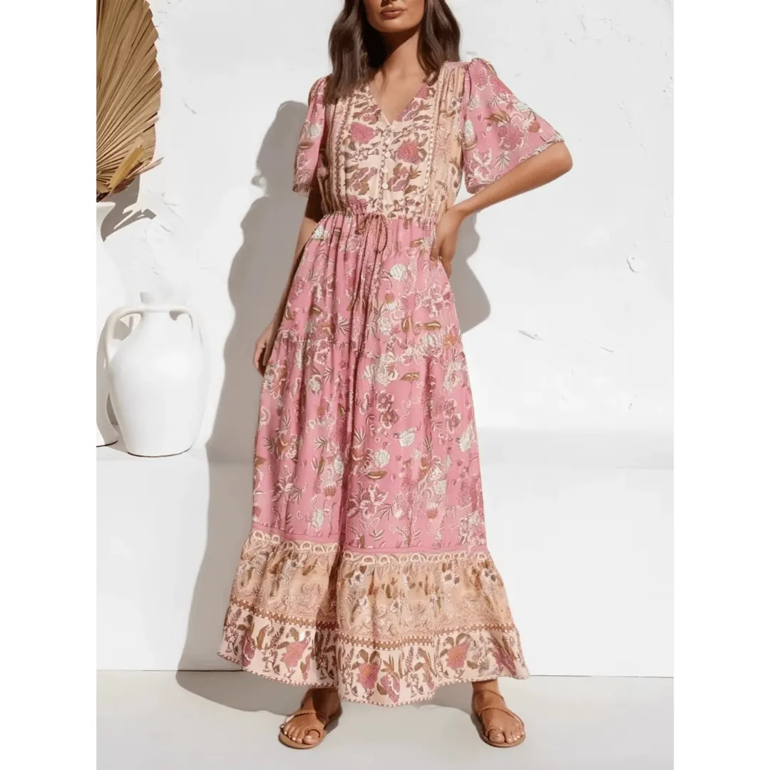 Women's Maxi Dress Pink Floral Cotton Rayon sold by Hensley London product image thumbnail 4