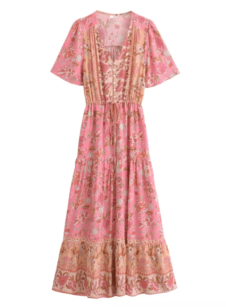 Women's Maxi Dress Pink Floral Cotton Rayon sold by Hensley London product image thumbnail 2