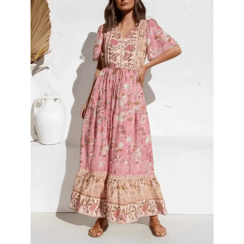 Women's Maxi Dress Pink Floral Cotton Rayon sold by Hensley London