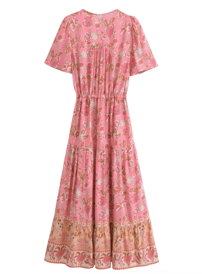 Women's Maxi Dress Pink Floral Cotton Rayon sold by Hensley London product image thumbnail 3