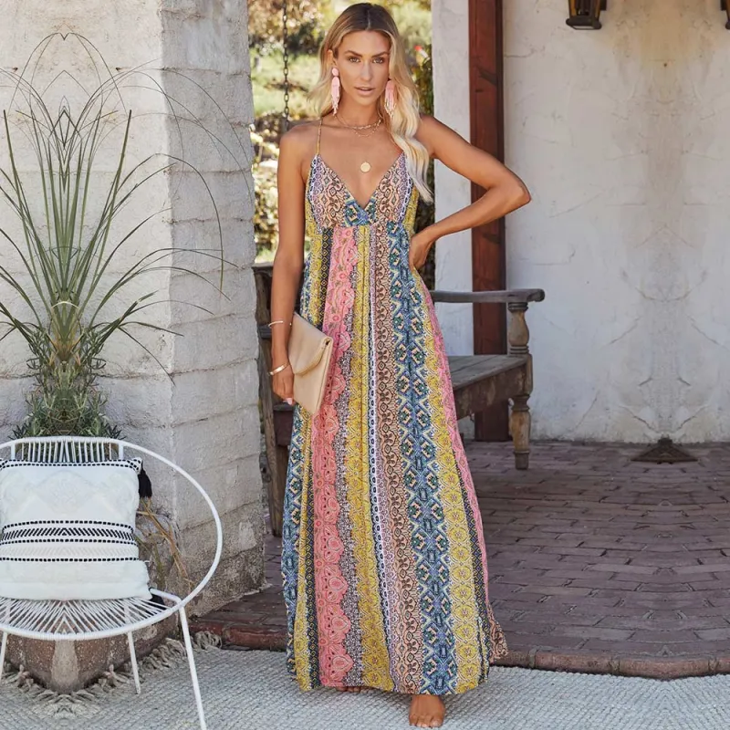 Women's Maxi Dress Multi-Color Size S-XL Bohemian Print Size S-M-L-XL sold by Hensley London
