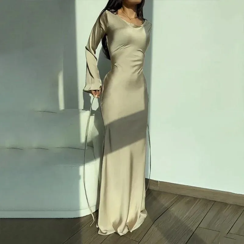 Women's Elegant Fitted Bodice Floor Length Maxi Dress with Long Flared Sleeves sold by Hensley London product image thumbnail 3