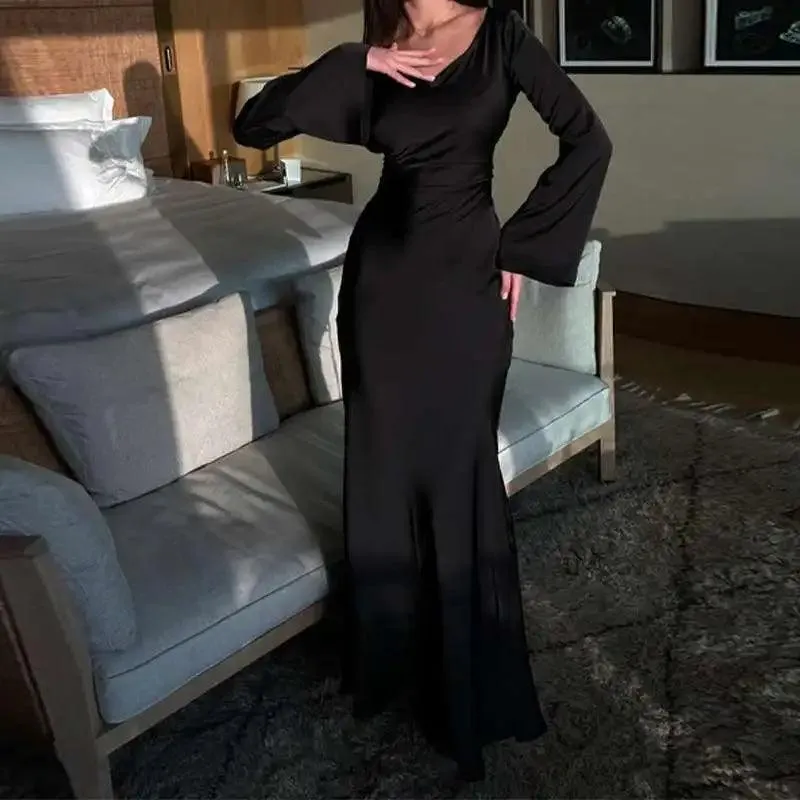 Women's Elegant Fitted Bodice Floor Length Maxi Dress with Long Flared Sleeves sold by Hensley London product image thumbnail 5