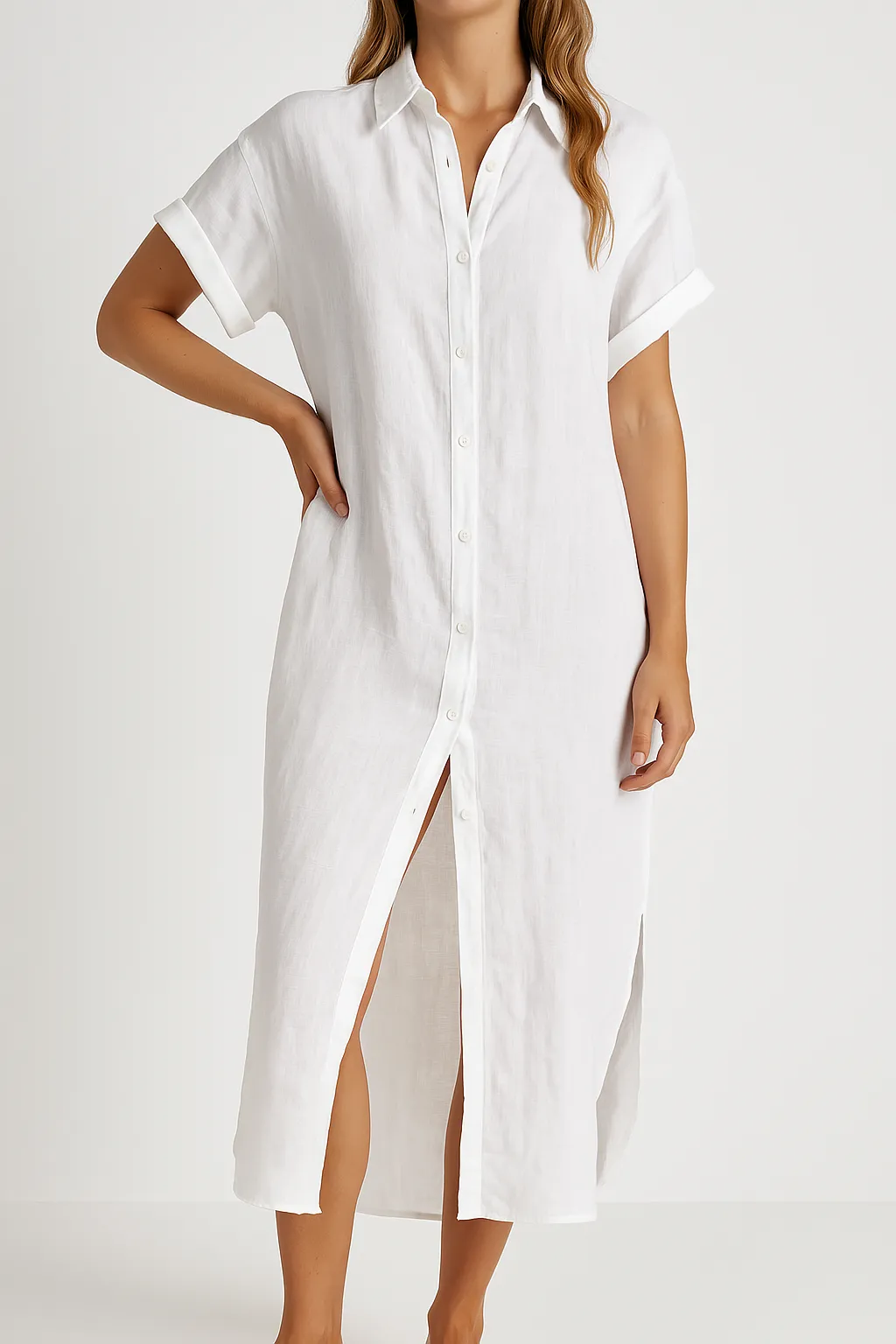 Women’s Lightweight Button Down Short Sleeve Collared Front Maxi Shirt Dress sold by Hensley London product image thumbnail 2