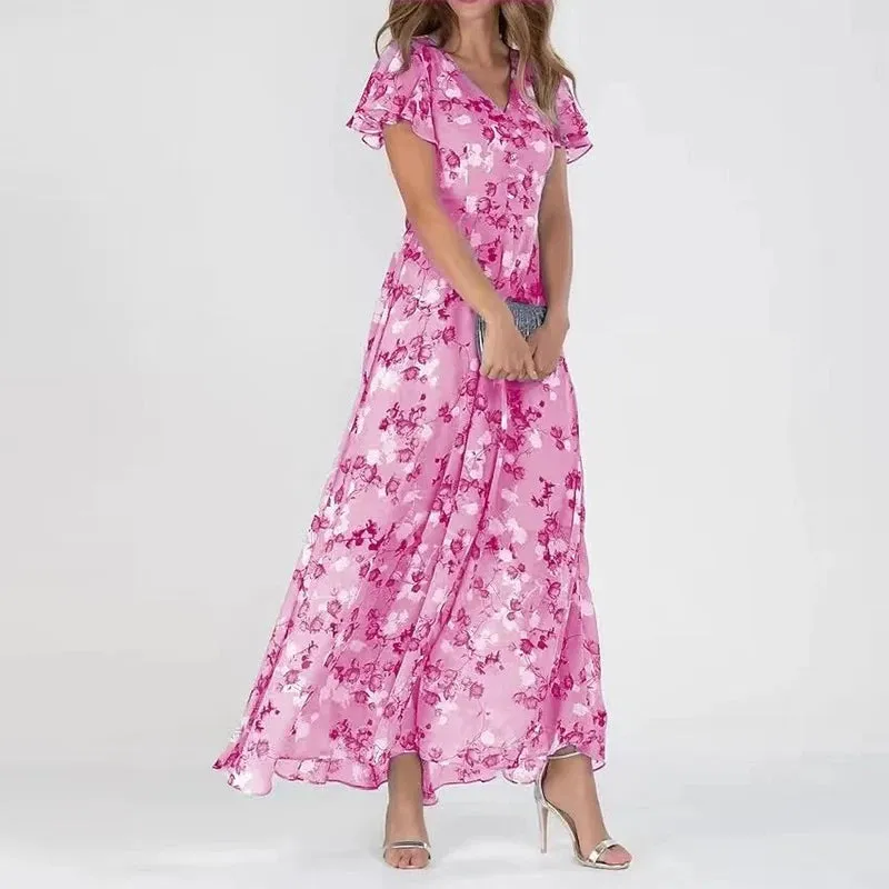 Women's Floral Print A-Line Fit V-Neck Short Flutter Sleeve Maxi Dress sold by Hensley London product image thumbnail 3