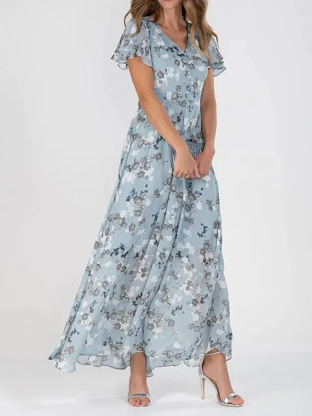 Women's Floral Print A-Line Fit V-Neck Short Flutter Sleeve Maxi Dress sold by Hensley London product image thumbnail 5