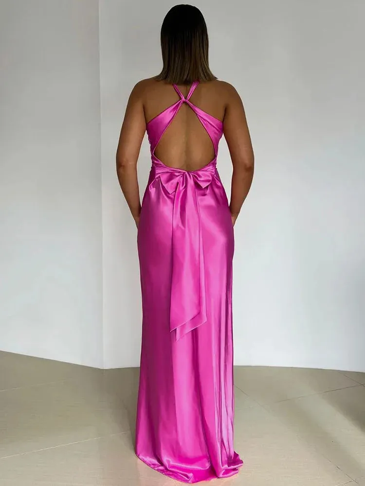 Women's Elegant Formal Sleeveless Halter Neck Satin Finish Maxi Dress sold by Hensley London product image thumbnail 5