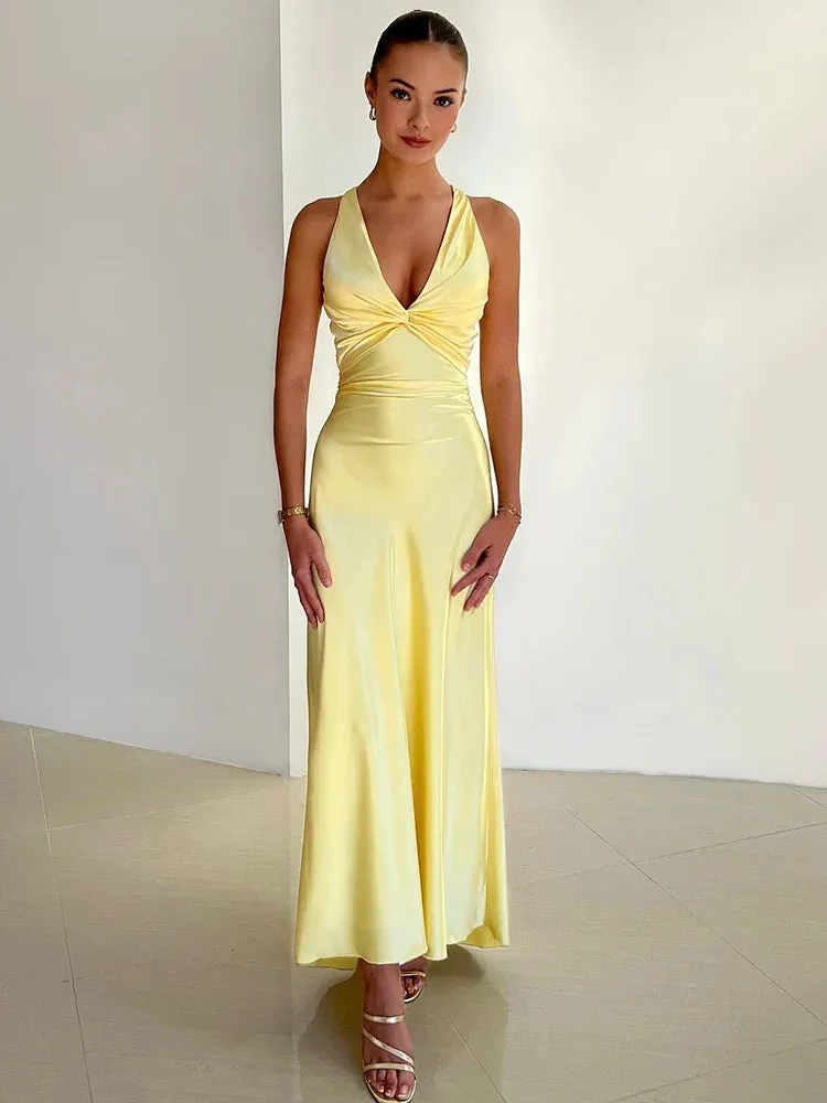 Women's Elegant Formal Sleeveless Halter Neck Satin Finish Maxi Dress sold by Hensley London product image thumbnail 2