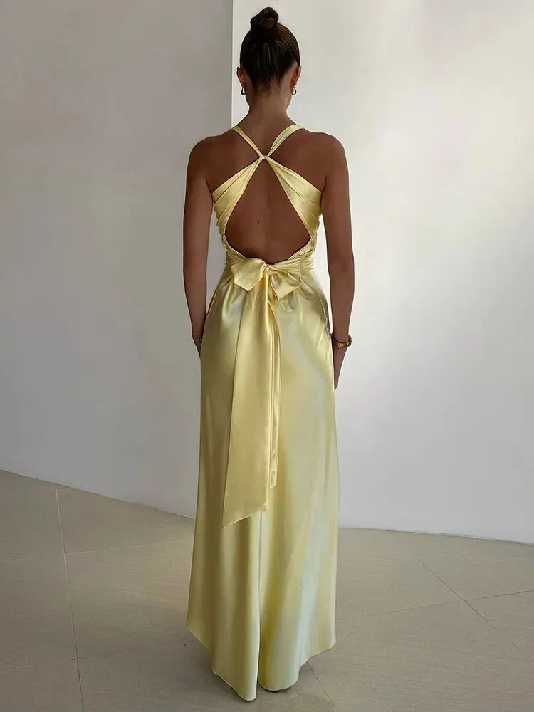 Women's Elegant Formal Sleeveless Halter Neck Satin Finish Maxi Dress sold by Hensley London product image thumbnail 3