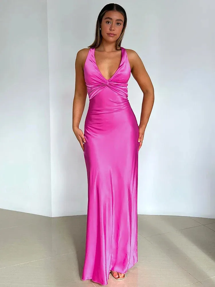 Women's Elegant Formal Sleeveless Halter Neck Satin Finish Maxi Dress sold by Hensley London product image thumbnail 4