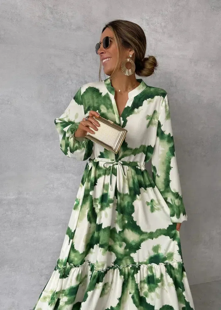 Women's Elegant Flowy Long Sleeve V-Neck Maxi Dress sold by Hensley London product image thumbnail 2