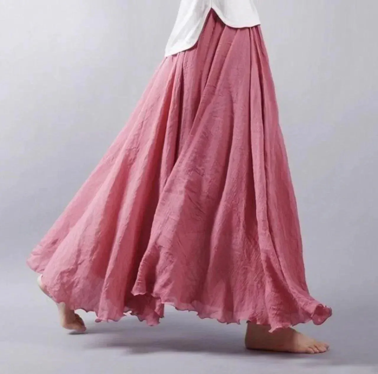 Women’s Flowy Lightweight Pleated Waist Boho Casual Maxi Dress Skirt sold by Hensley London product image thumbnail 5