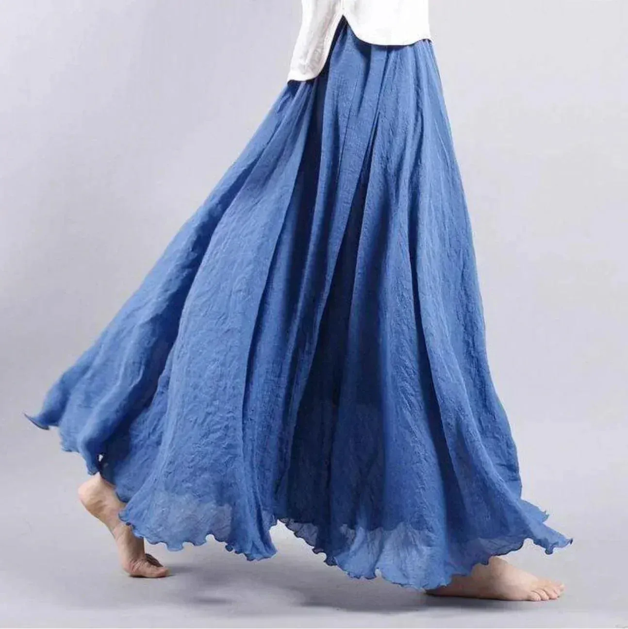 Women’s Flowy Lightweight Pleated Waist Boho Casual Maxi Dress Skirt sold by Hensley London product image thumbnail 2