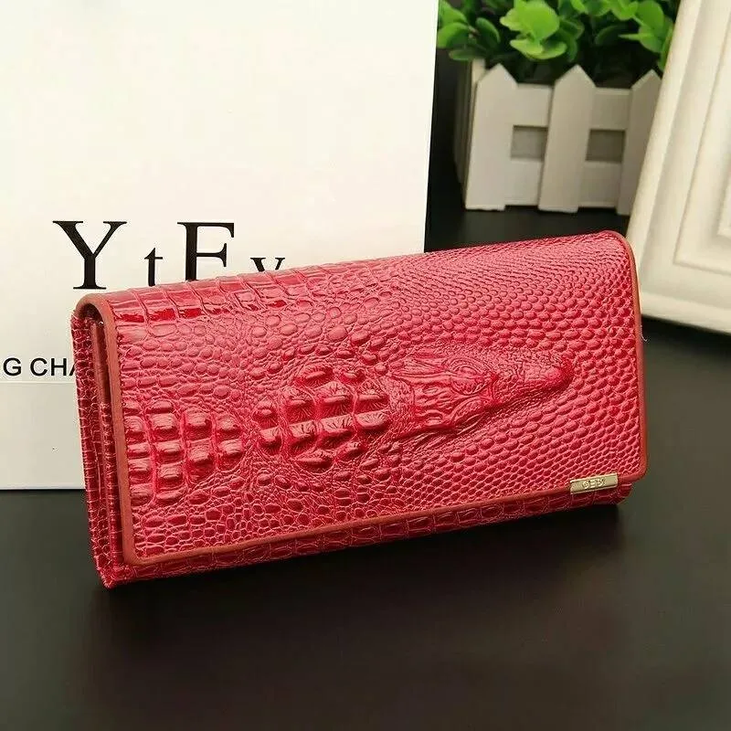 Women's Wallet Black Compact Genuine Leather Crocodile Pattern sold by Hensley London