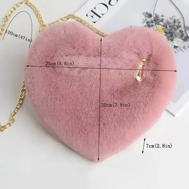 Women's Crossbody Bag Pink One Size Plush Heart-Shaped Fashion Accessory sold by Hensley London product image thumbnail 4