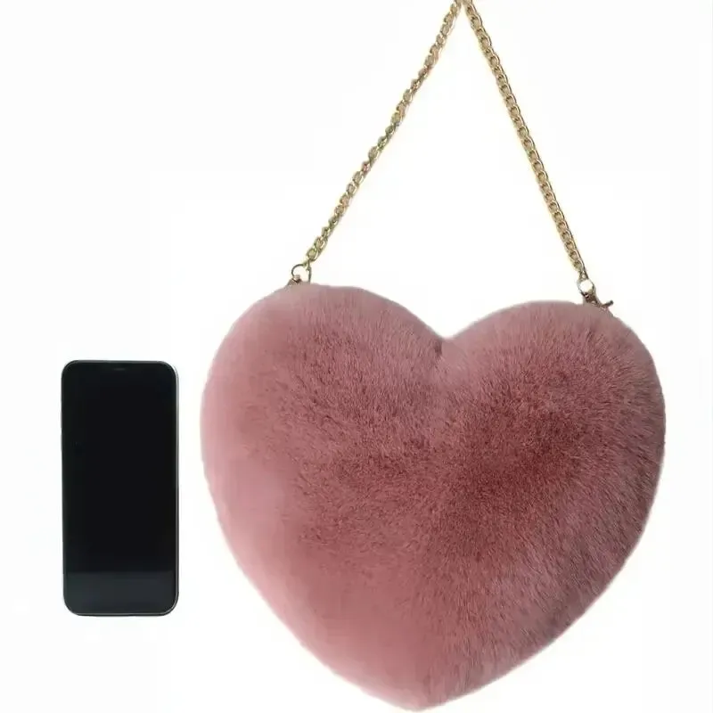 Women's Crossbody Bag Pink One Size Plush Heart-Shaped Fashion Accessory sold by Hensley London product image thumbnail 3