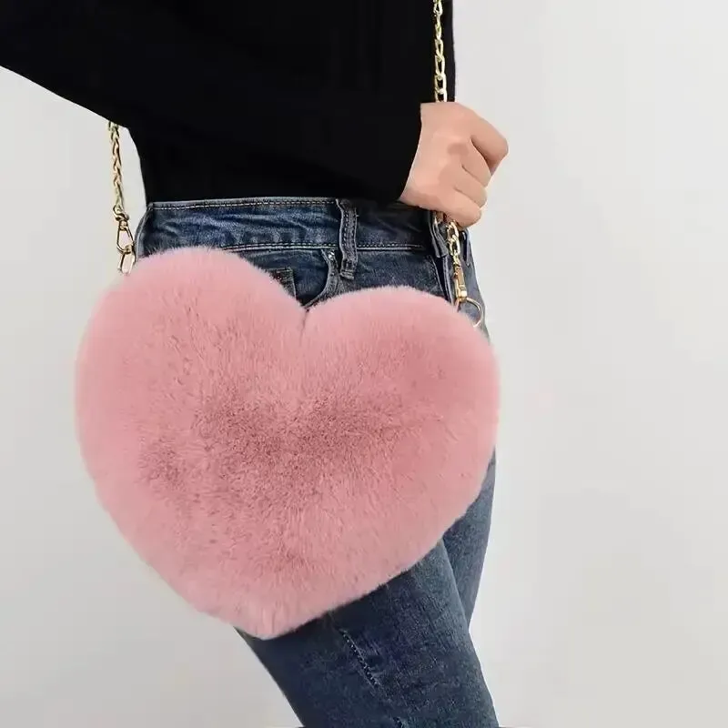 Women's Crossbody Bag Pink One Size Plush Heart-Shaped Fashion Accessory sold by Hensley London product image thumbnail 2